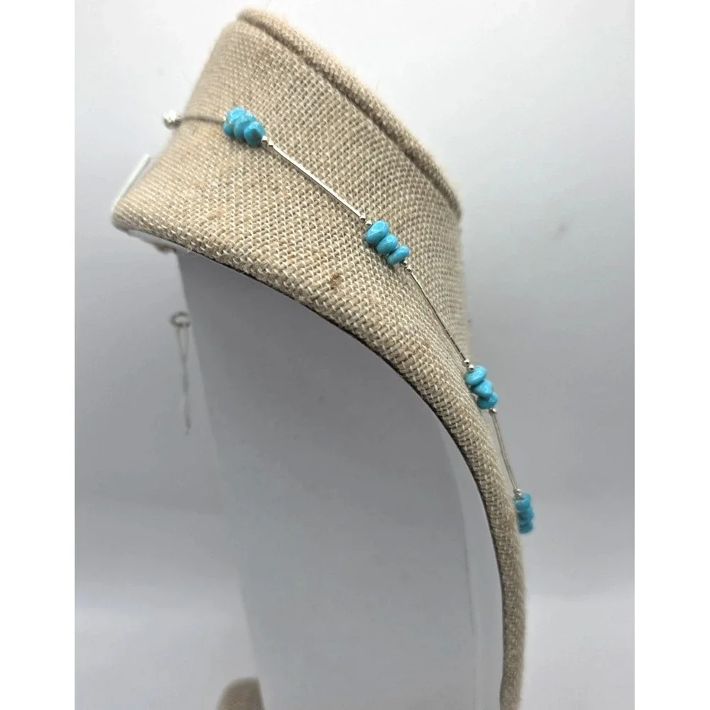 Genuine Turquoise Chips Liquid Silver 925 Necklace 18